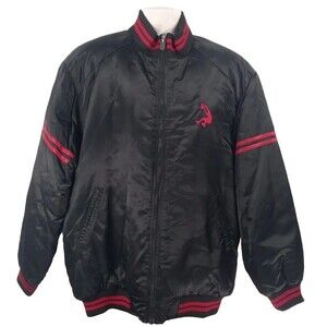 Shaquille o'neal Shaq Mens Black Satin Red‎ Striped Bomber Jacket Size Large